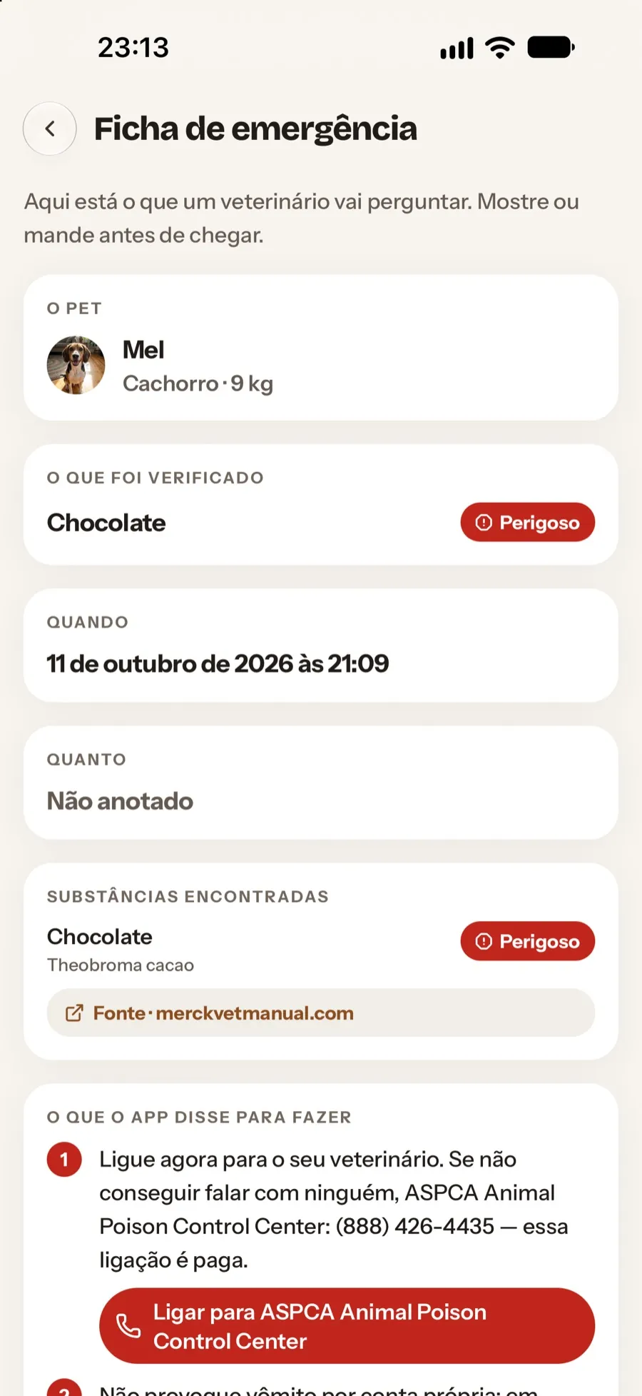 A ficha de urgência: o pet, o que foi verificado e quando, para mostrar ao veterinário