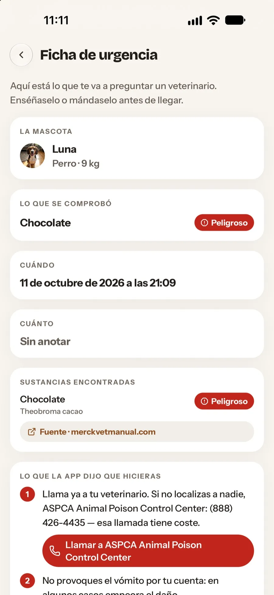 La ficha de urgencia: la mascota, lo que se comprobó y cuándo, para enseñársela al veterinario