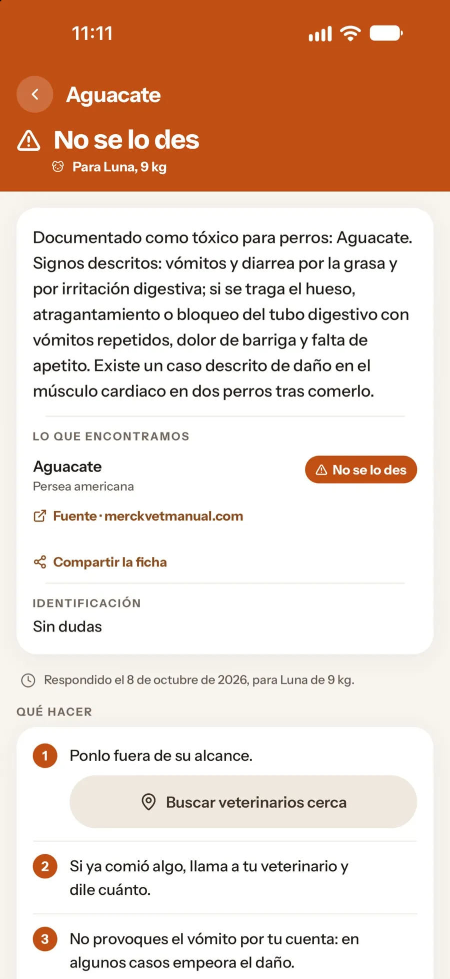 Veredicto naranja de un aguacate reconocido por foto